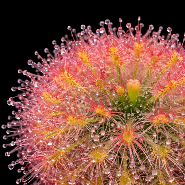 Close-up of a pink and yellow cactus flower on a black background