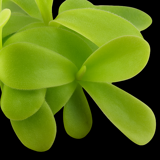 Close-up of a green succulent plant on a black background