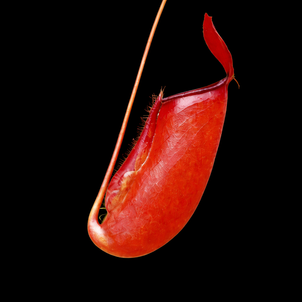 Red pitcher plant on a black background